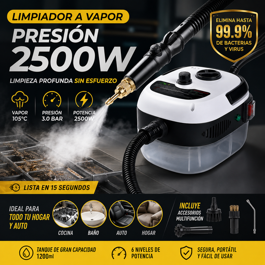 Limpiador A Vapor Presión 2500W 🚀 Elimina grasa y suciedad difícil en segundos